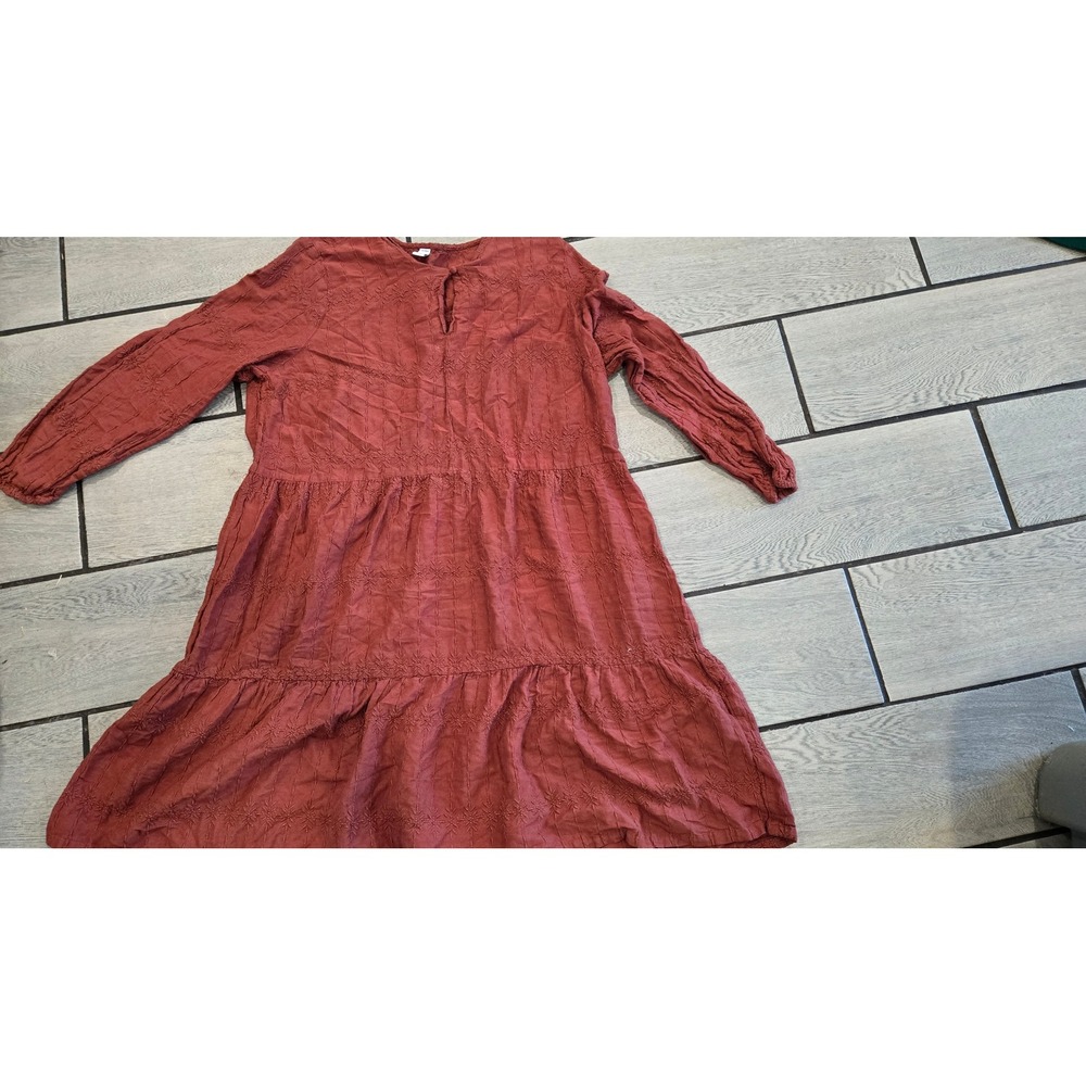 Old Navy Rust Brown Embroidered Tiered Mini Dress XL Long Sleeve Boho Keyhole